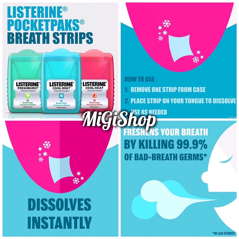 [Hàng Mỹ] Miếng Ngậm Thơm Miệng Listerine Pocketpaks (vỉ 1 hộp x 24 Miếng)