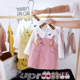Set áo thun dài tay cổ tròn + chân váy cho bé gái từ 1-4 tuổi
