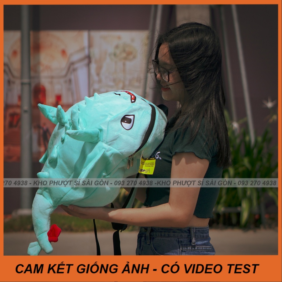 Balo rồng sún răng cười cho bé đi học siêu cute màu xanh ngọc nhạt size lớn