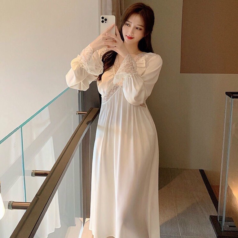 Váy ngủ lụa tiểu thư sexy cao cấp Đầm mặc nhà siêu quyến rũ