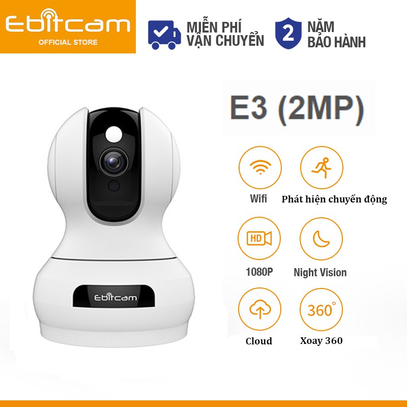 Camera Wifi Ebitcam E3 (2MP) 1080P ,xoay 360, đàm thoại 2 chiều - Hàng chính hãng