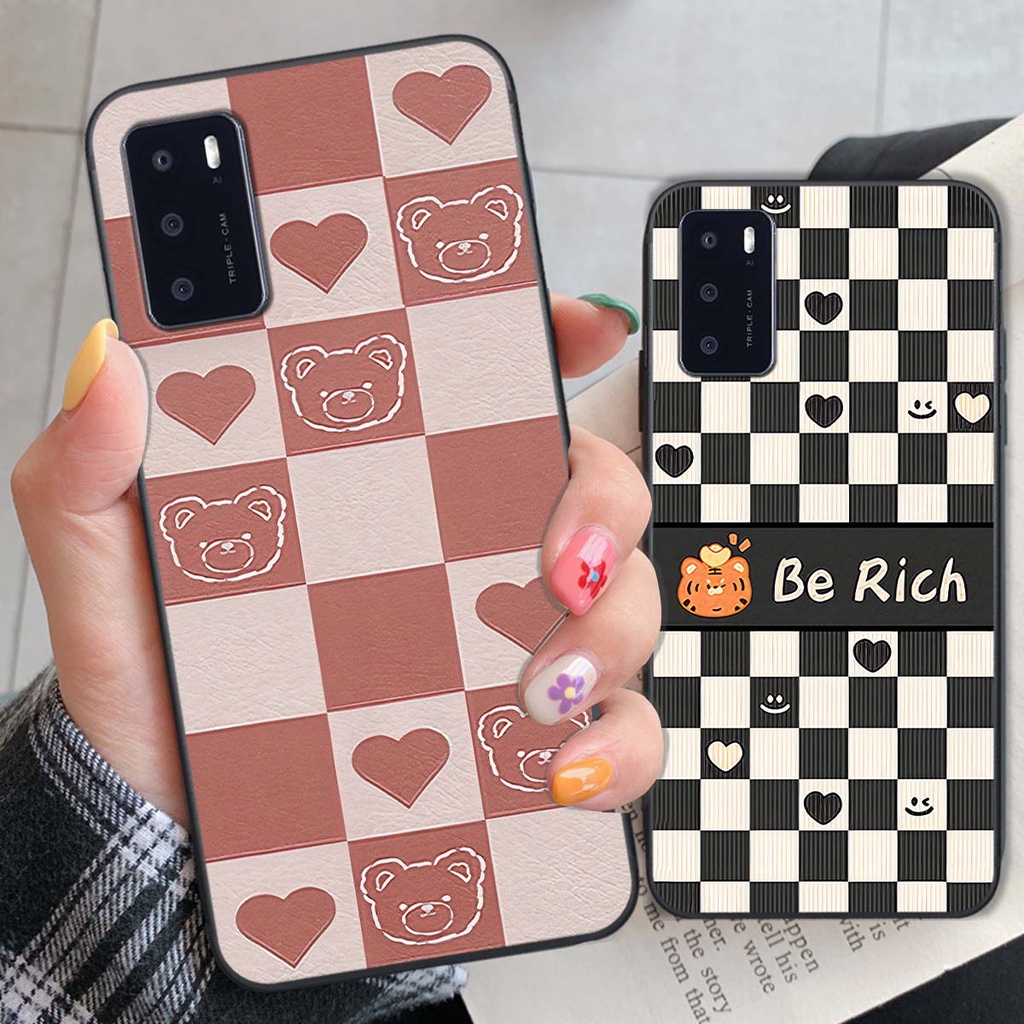 Ốp Oppo A16 gấu Bear rick caro vuông thời trang siêu đẹp