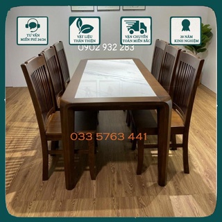 Bộ bàn ăn gỗ sồi 6 ghế mặt bàn đá ma 1 .