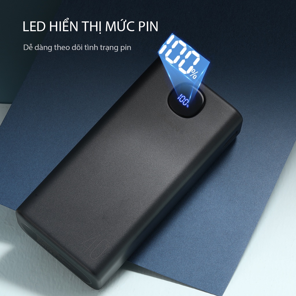 Pin Sạc Dự Phòng Sạc Nhanh 40.000mAh PD/QC 3.0/VOOC 22.5W VIVAN VPB-B40 3 Output USB-A &amp;Type C Hàng Chính Hãng