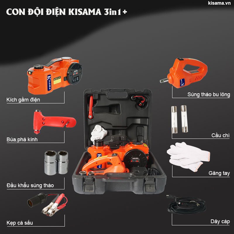 Con đội điện 3in1 Plus KISAMA chính hãng| Mẫu ZT03 Gồm Kích gầm và máy tháo ốc sử dụng điện 12v