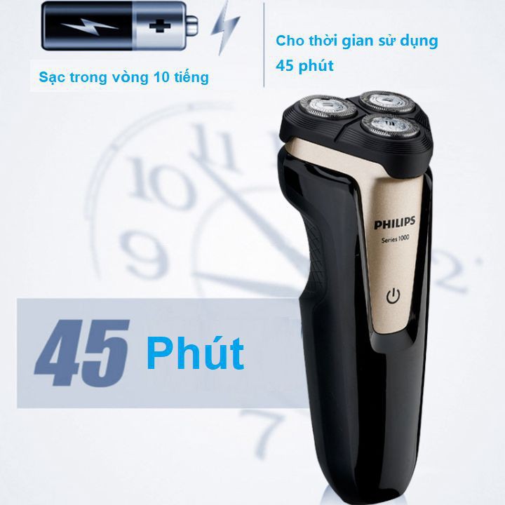 Máy cạo râu khô và ướt 3 lưỡi cạo cao cấp thương hiệu Philips S1020 - Hàng Nhập Khẩu