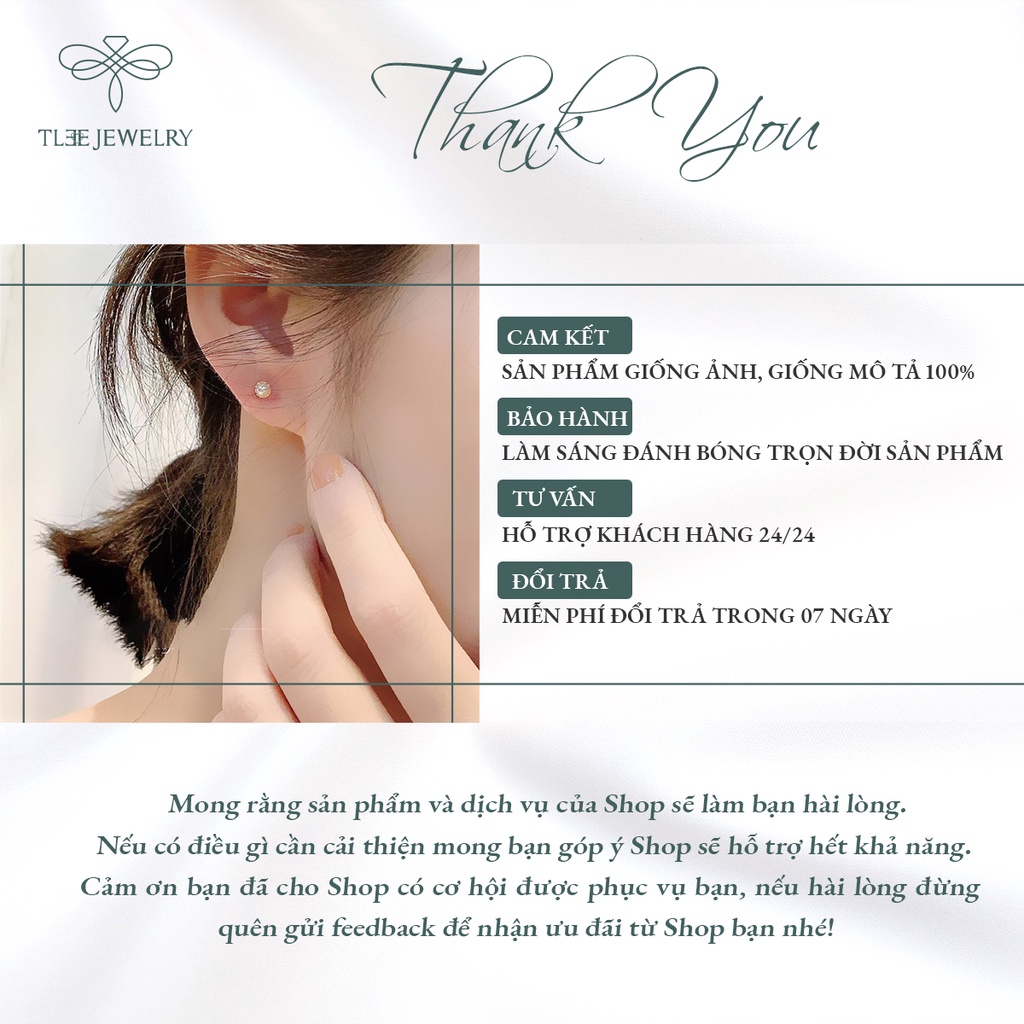 Khuyên tai bạc nữ TLEE trai chốt ren vặn bi bạc nữ tính NCJ B0200