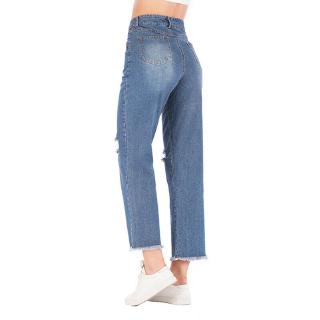 Quần jeans nữ lưng cao xẻ rách size lớn