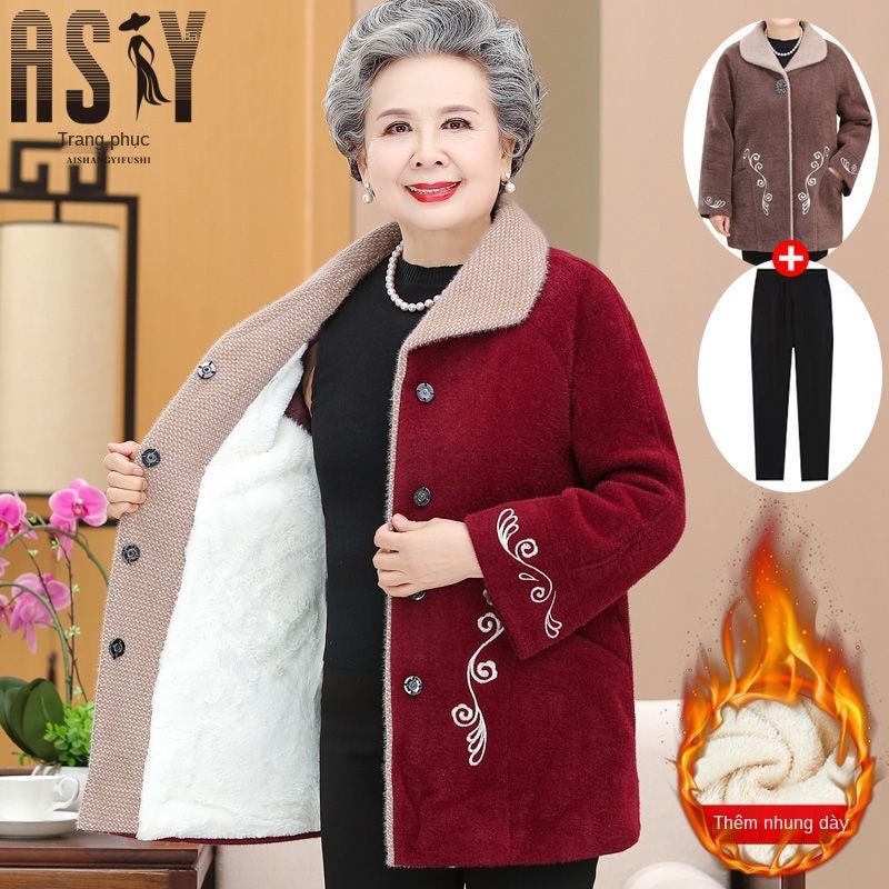 Bà mẹ trung niên và người già mặc quần áo mùa đông cùng với áo khoác nhung phụ nữ áo mới cao cấp bà mặc quần áo thu đông