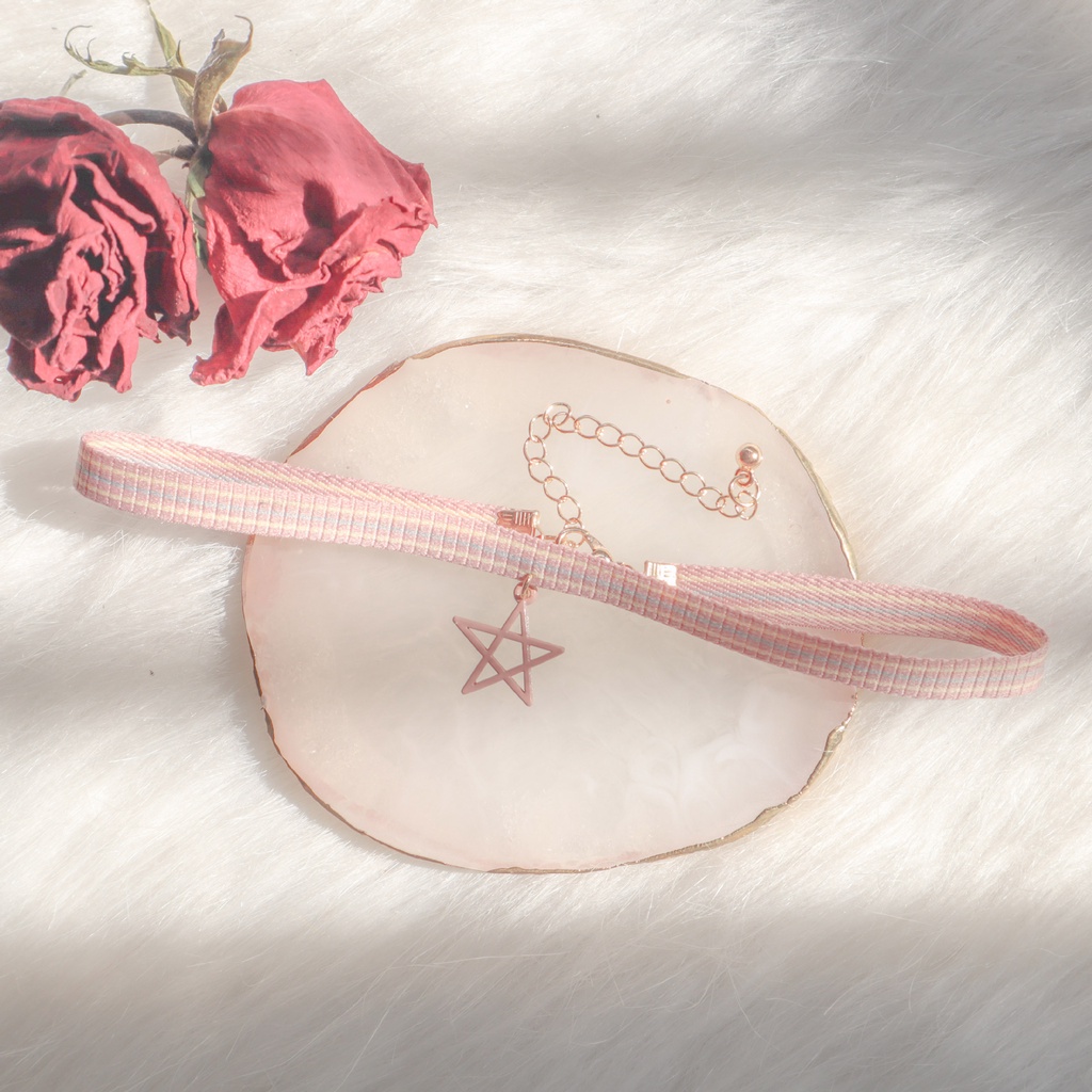 Vòng Cổ Choker Kẻ Sọc Ngôi Sao Màu Thời Trang Phong Cách Hàn Quốc