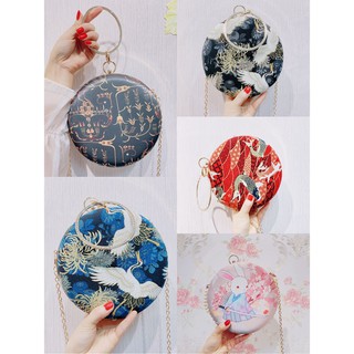 Túi tròn cổ trang họa tiết in (ảnh thật ở cuối)