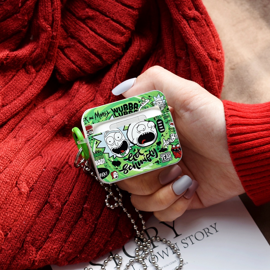 Vỏ Bảo Vệ Hộp Sạc Tai Nghe compatible AirPods 3 compatible AirPods 3 compatible AirPods 3 Phong Cách Mới 2021 compatible AirPods3 3rd Màu Xanh Lá Cây Graffiti Hình Rick Và Morty Phong Cách Mới