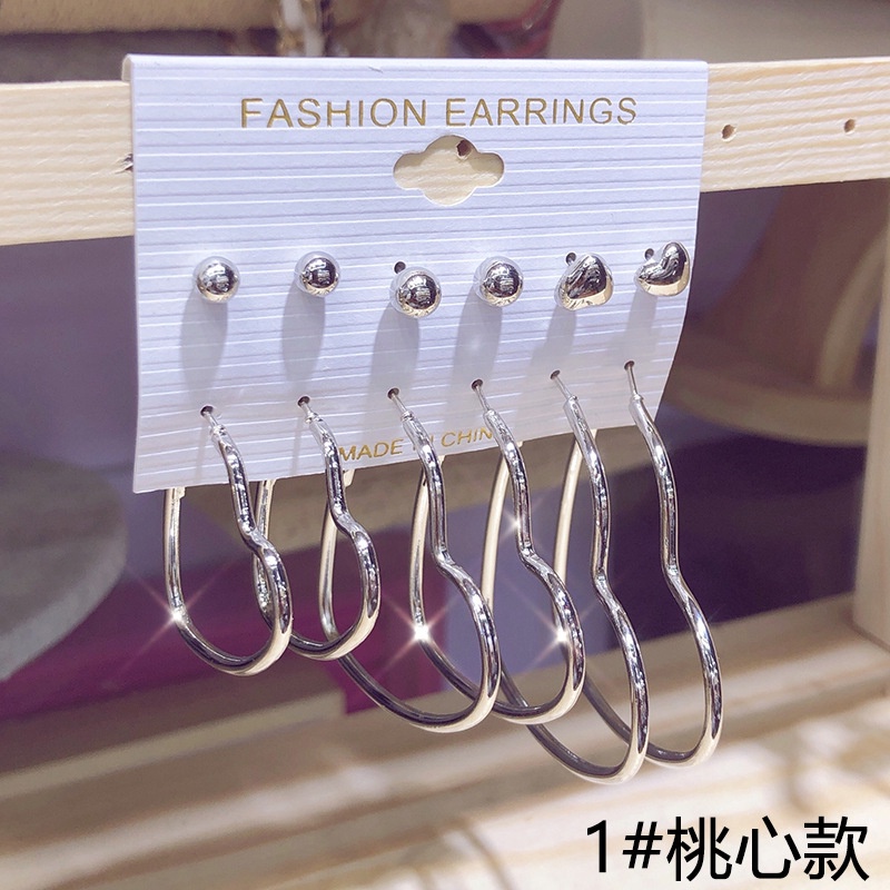 Set 6 Đôi Bông Tai Hình Trái Tim Bằng Bạc Đơn Giản Cho Nữ