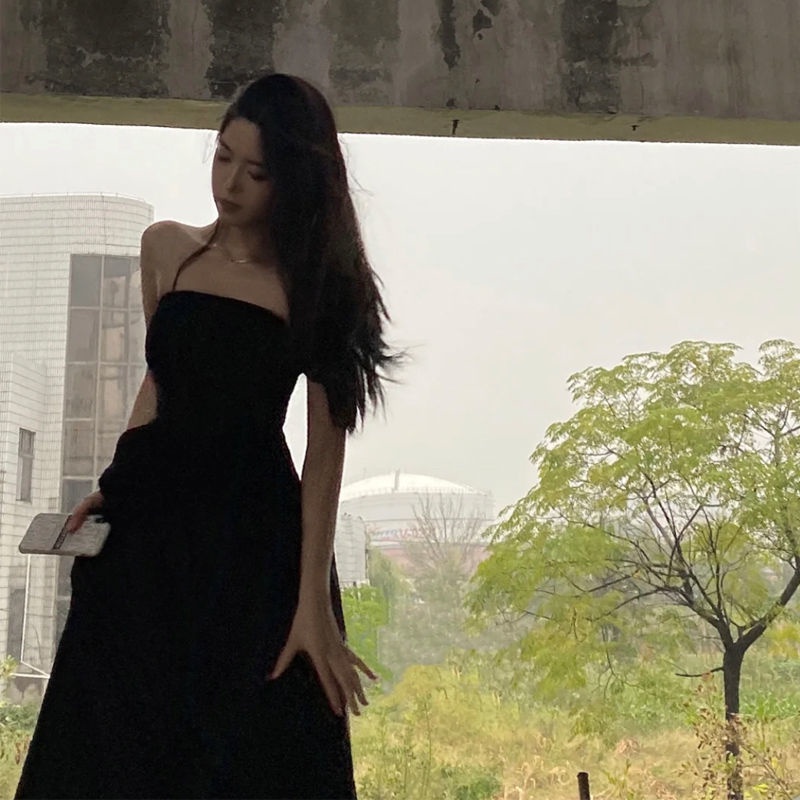 Đầm Hai Dây Màu Đen Phong Cách Hepburn Sang Trọng Thời Trang Mùa Hè Cho Nữ