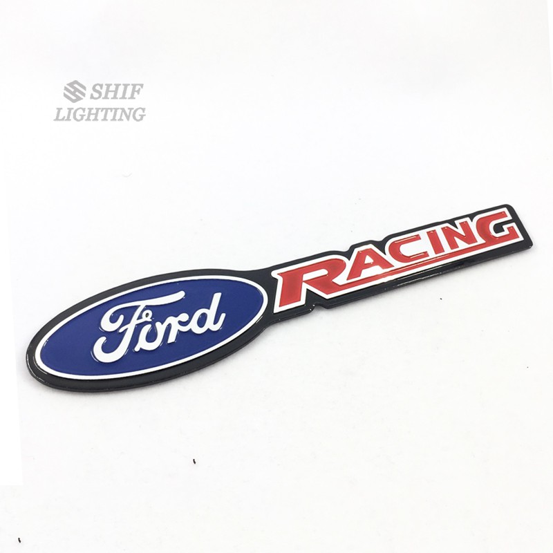 Miếng logo in chữ "Ford RACING" dùng trang trí oto