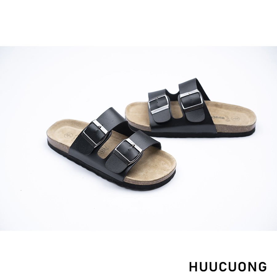 Dép HUUCUONG 2 khóa đen đế trấu