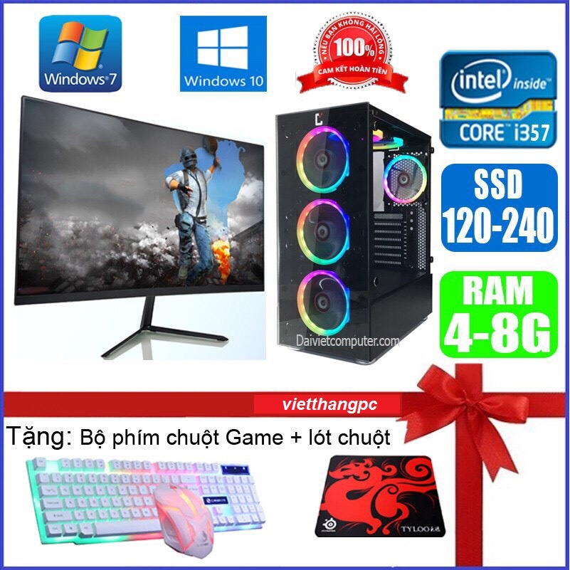 Bộ máy tính PC Game + Màn FullHD 24 inch i7 /i5 /i3 chơi PUBG mobile, PUBG lite, LOL, CF đột kích, Fifa, Cs + Quà