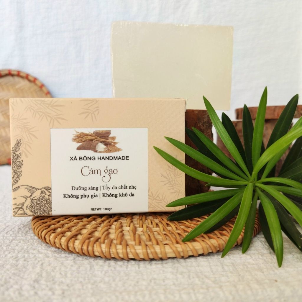 Xà bông Cám Gạo Handmade hữu cơ 100g làm sáng da, xà phòng thiên nhiên giảm thâm, sáng da