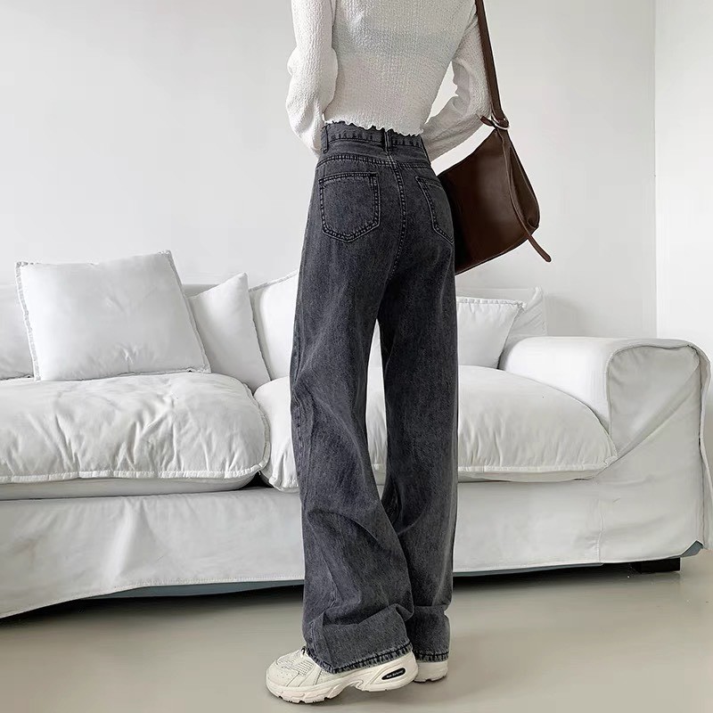 Quần jean nữ ống rộng/ Quần bò nữ lưng cao màu XÁM KHÓI phong cách ulzzang Hàn Quốc Rô Store QD18