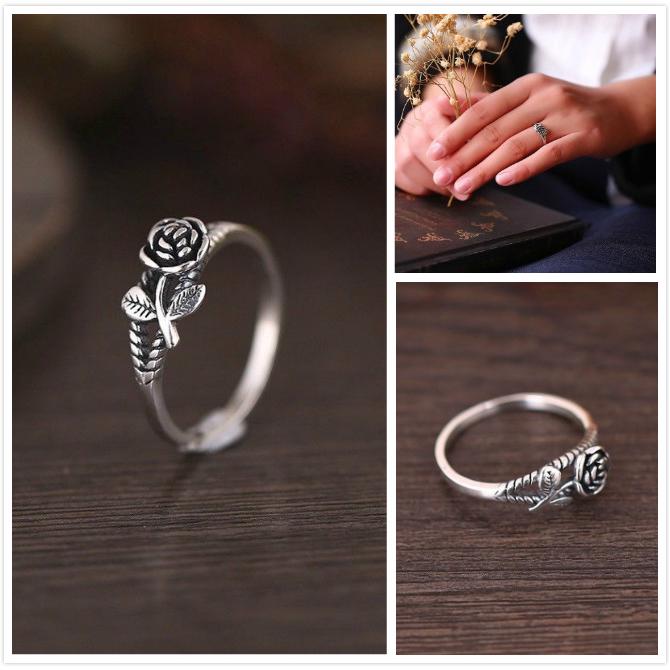 Nhẫn đeo tay kim loại hình hoa hồng vintage cho nữ