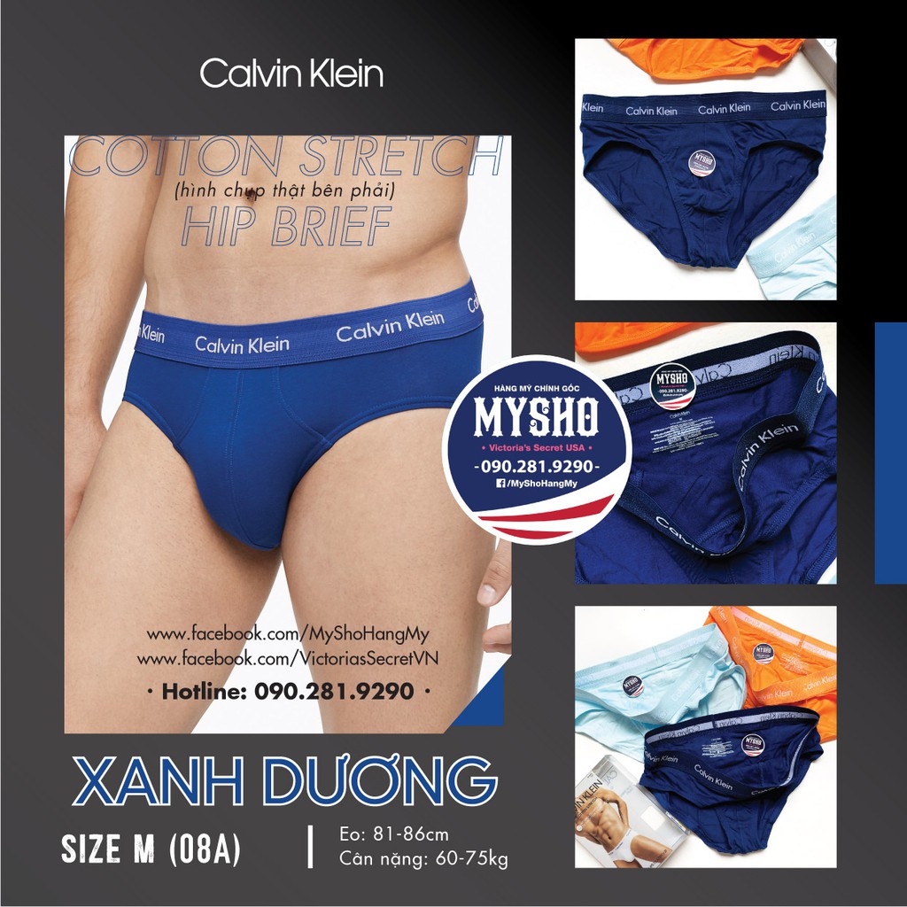 Quần lót CK Nam (08) Màu Xanh Dương - Cotton Stretch - Loại quần Hip Brief