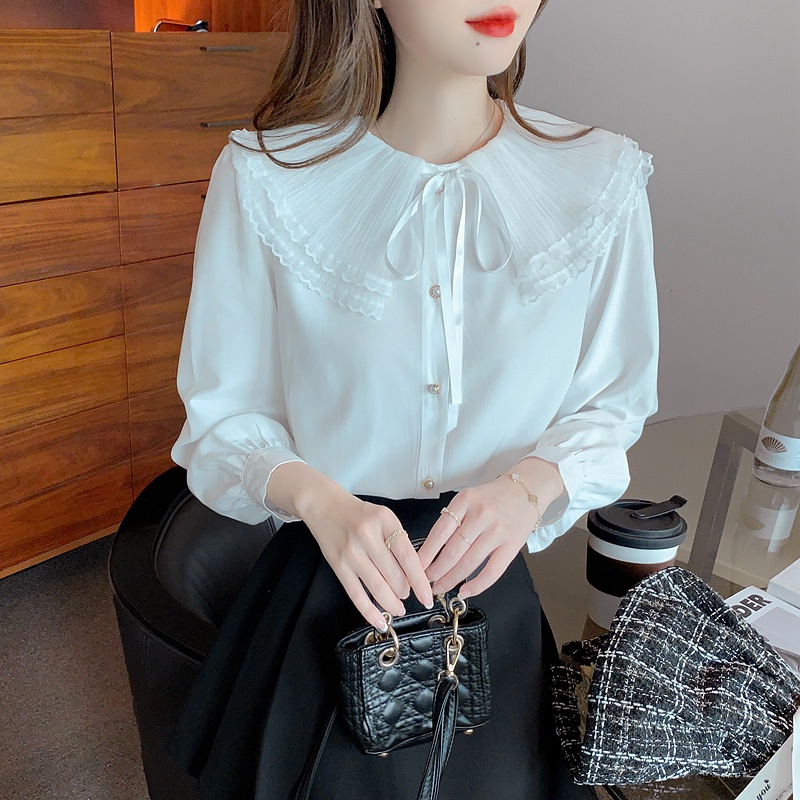 Áo Nữ Tay Dài Phối Ren Phong Cách Hàn Quốc Mới