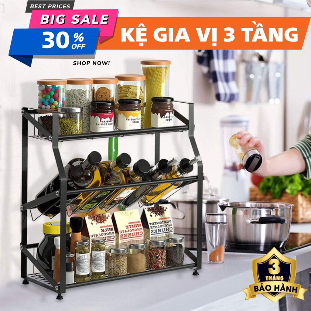 KỆ GIA VỊ INOX 3 TẦNG NGHIÊNG TABIHOME TIỆN DỤNG, kệ để đồ nhà bếp tiết kiệm không gian