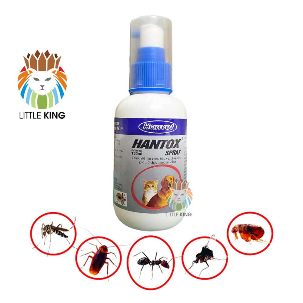 Hantox spray 100ml Chai xịt ngoài da diệt ve rận, bọ chét, ký sinh trùng cho chó mèo, thú cưng Little King pet shop