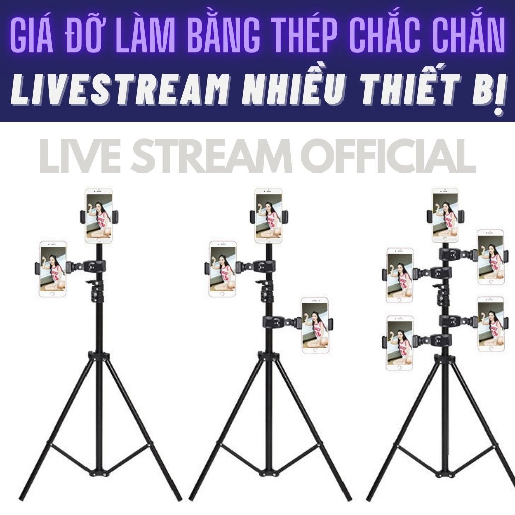 Giá đỡ điện thoại 3 chân - chân đèn livestream tặng kẹp giữ chắc chắn cố định chống rung lắc - Live Stream Official