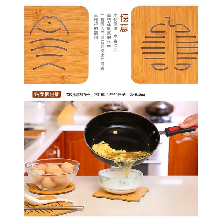 Miếng gỗ lót ly cốc, lót xoong nồi họa tiết