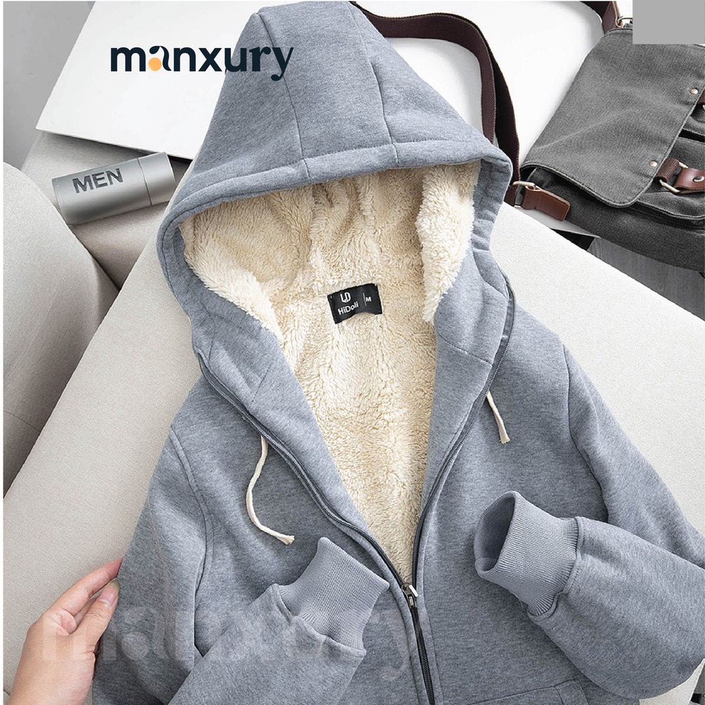 Áo khoác Hoodie nam nữ phong cách thời trang thể thao, Áo khoác nỉ lót lông cừu dày dặn ấm áp MANXURY