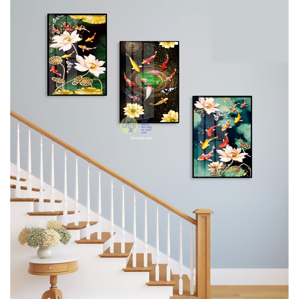Tranh treo cầu thang, bộ 3 tranh treo tường canvas trang trí cầu thang, tranh giá rẻ tận xưởng, kt:40*60cm