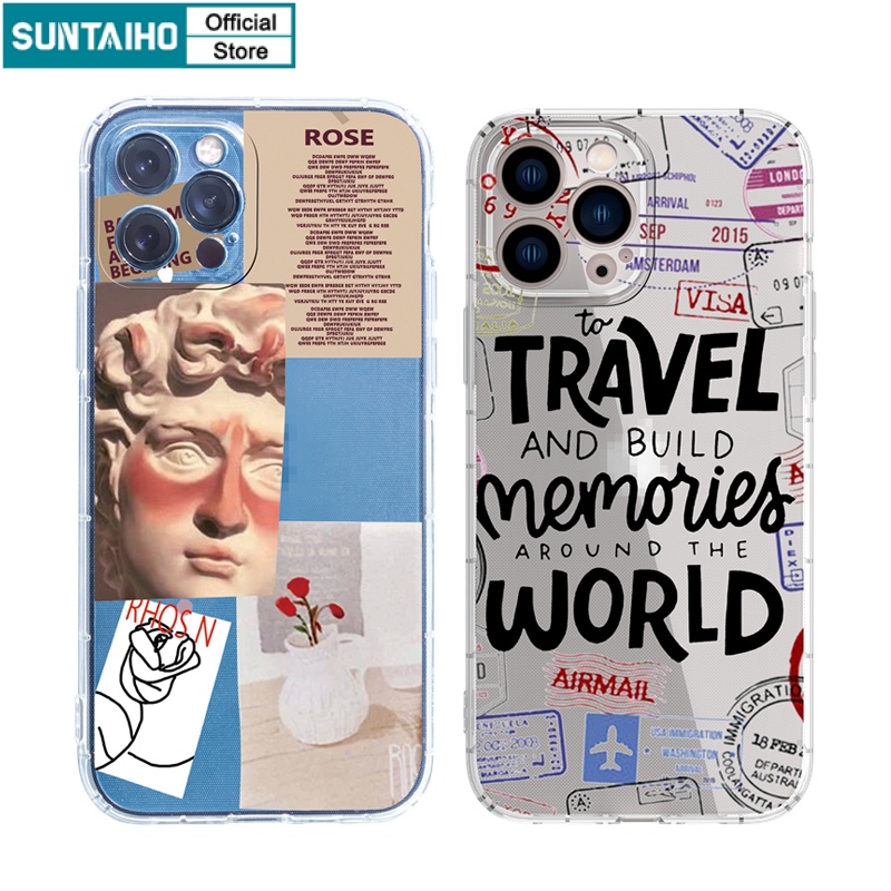 Ốp lưng iphone Ốp điện thoại Suntaiho tpu màu trong suốt hình hoa hồng/du lịch cho IPhone 13 12 11 Pro Max X Xs Max XR 8 7 6 6S Plus
