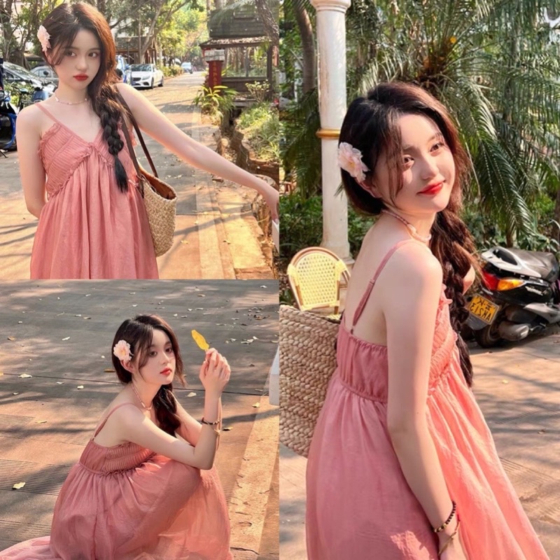 Váy dây mùa hè lãng mạn gợi cảm mùa hè Rose 2022 ảnh thật cuối thời trang nữ hebe's MSP D11P