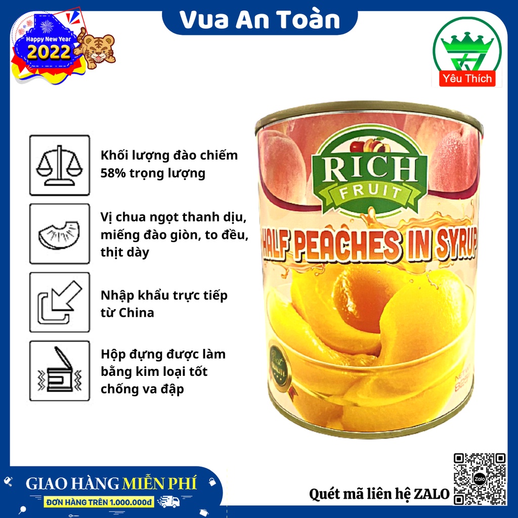 Đào Ngâm Nước Đường Rich Hộp Lớn 825Gram