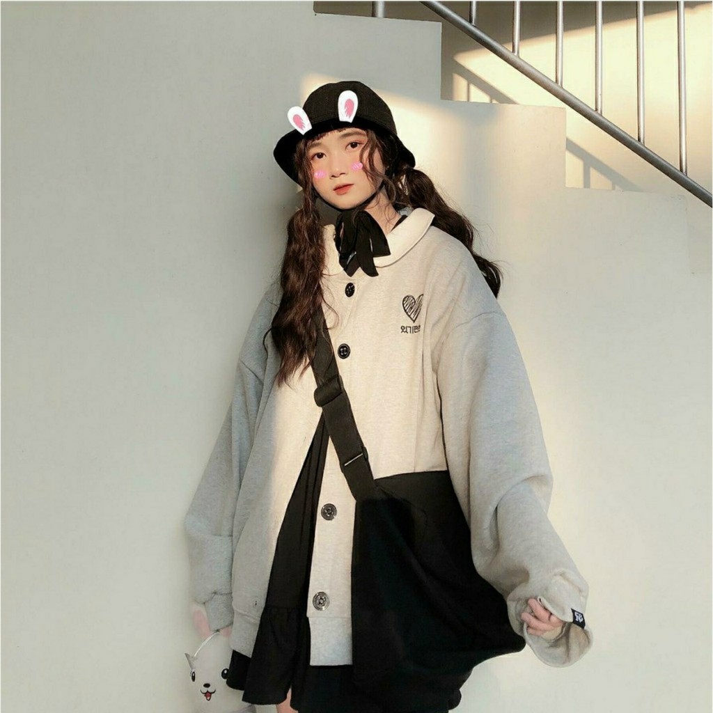 Áo hoodie, áo khoác thun nỉ NGOẠI CADIGAN THÊU TIM from rộng dài mềm mịn thoáng mát