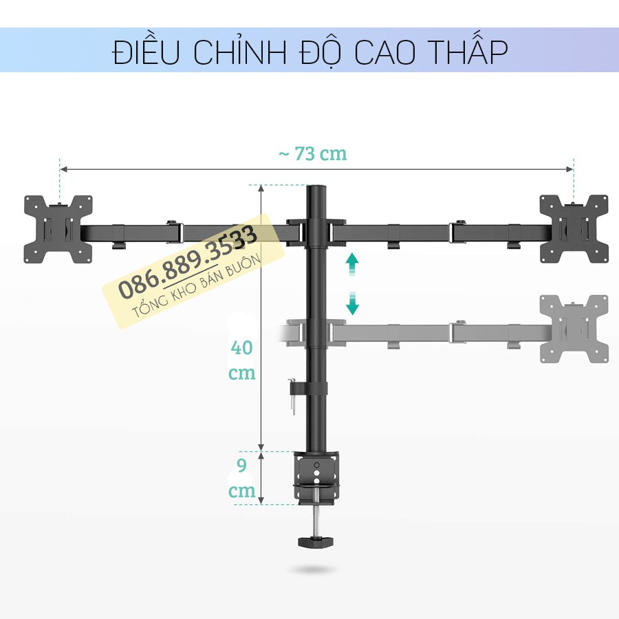 M052 / Giá Treo 2 Màn Hình 17 - 27 Inch / Giá Treo Hai Màn Hình M052 - MS02 / Xoay 360 Độ [ Rẻ Hơn NB F160 ]