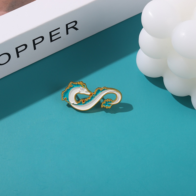 Ghim cài áo Qihe Jewelry hình rồng trắng thời trang