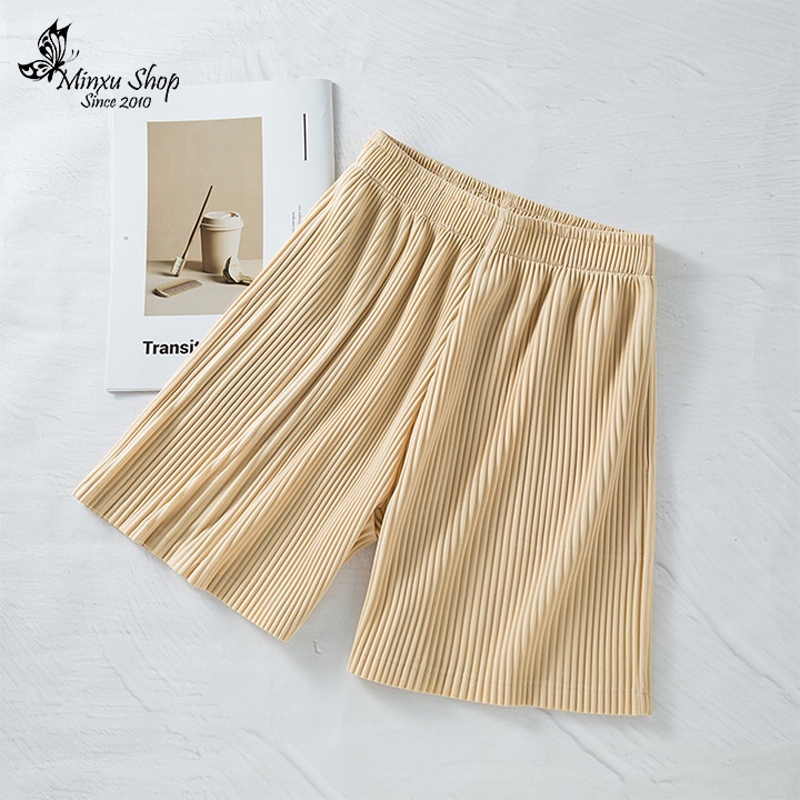 Quần đùi nữ ống rộng, quần sooc nữ vải tăm mềm mát, cạp chun co giãn thoải mái Minxu shop QX60