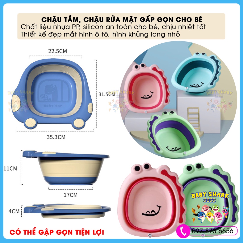 Chậu tắm, chậu rửa mặt, chậu đa năng gấp gọn silicon tiện lợi, dễ thương cho bé
