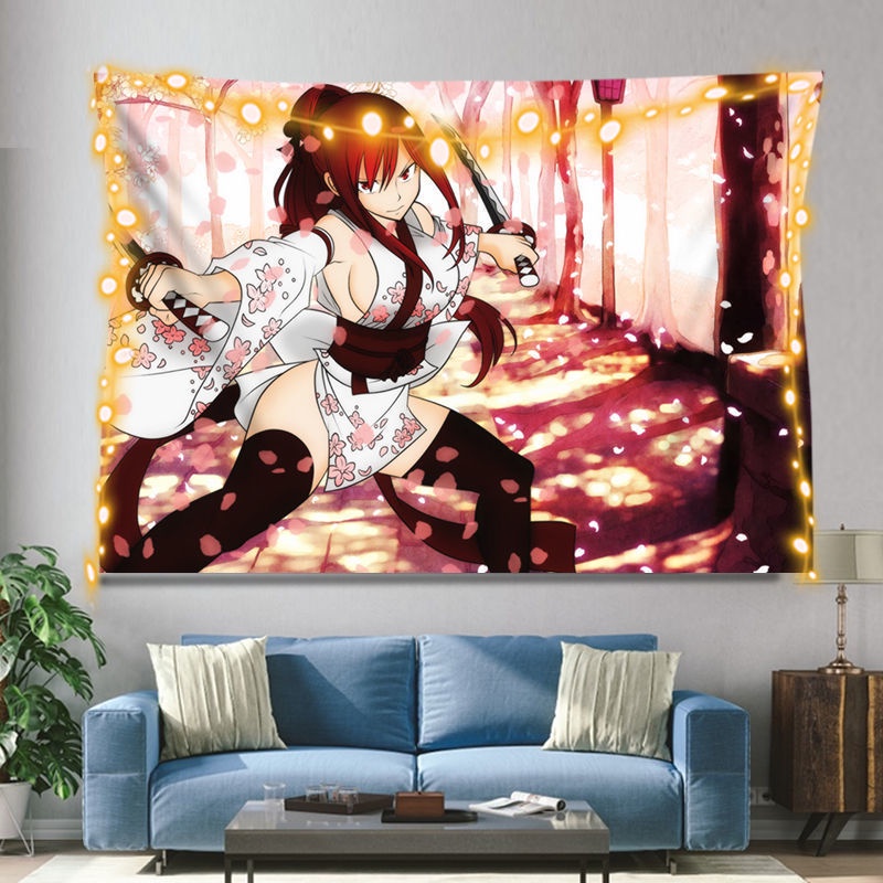 Fairy tail ins net nền đỏ vải anime treo tấm thảm phòng ngủ phòng ngủ tập thể phòng đầu giường trang trí tường bao gồm những gì bạn thấy là những gì bạn nhận được