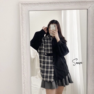 Khoác sơmi mix dạ tweed