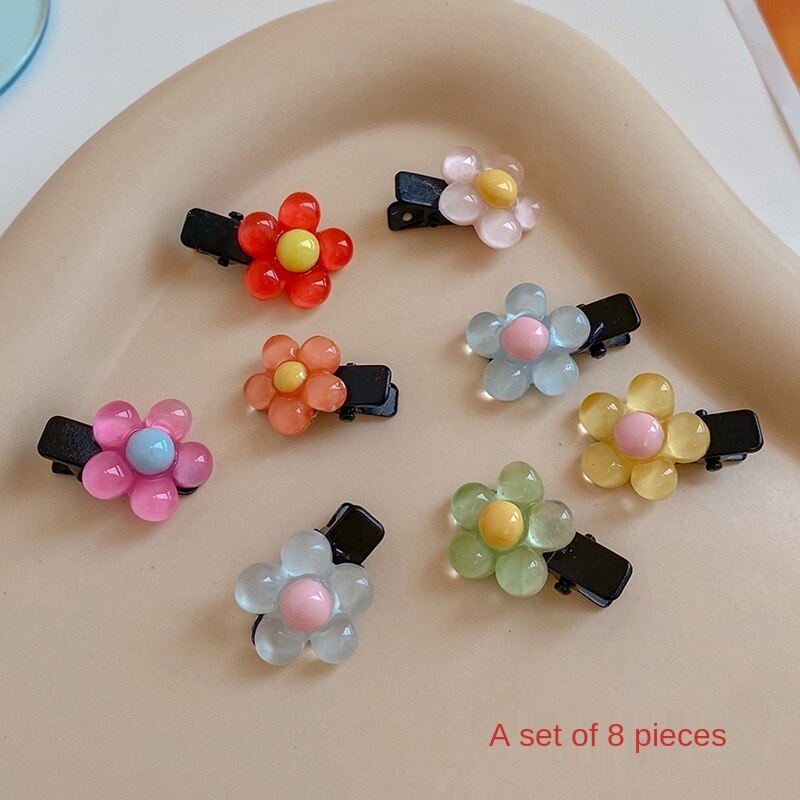 Set 8 kẹp tóc hình bông hoa bằng acrylic màu kẹo dễ thương phong cách Nhật Hàn