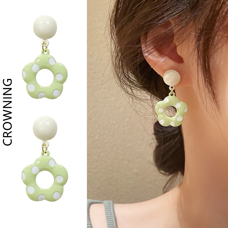 Bông tai mạ bạc 925 hình hoa chấm bi phong cách Pháp thời trang xuân hè cho nữ F672