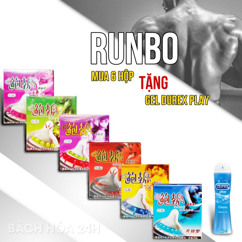 [Combo 6Hộp] Bao Cao Su Runbo Gân Gai Bi Râu (Hộp 1c) +Tặng Gel Bôi Trơn Durex. Bcs Kéo Dài Thời Gian Tăng Khoái Cảm