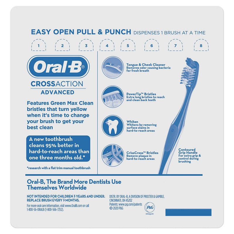 Bàn chải răng Oral-B Cross Action Advanced, vỉ 8 cái