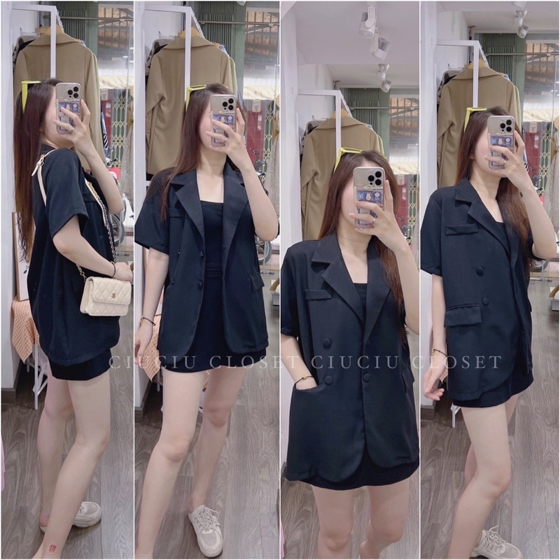 Áo Blazer Ngắn Tay 4 Nút Cổ Vest Chất Vải Đep ( Hàng Sẵn)