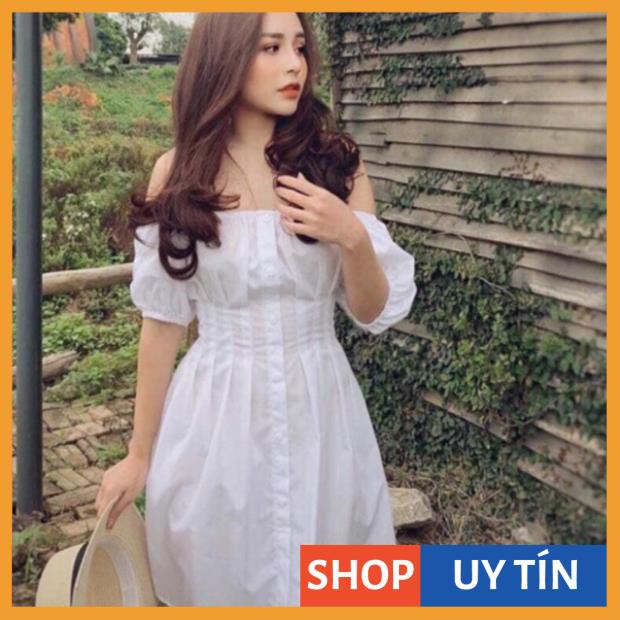 [Hàng Cao Cấp] Đầm Trắng Bẹt Vai Siêu Xinh