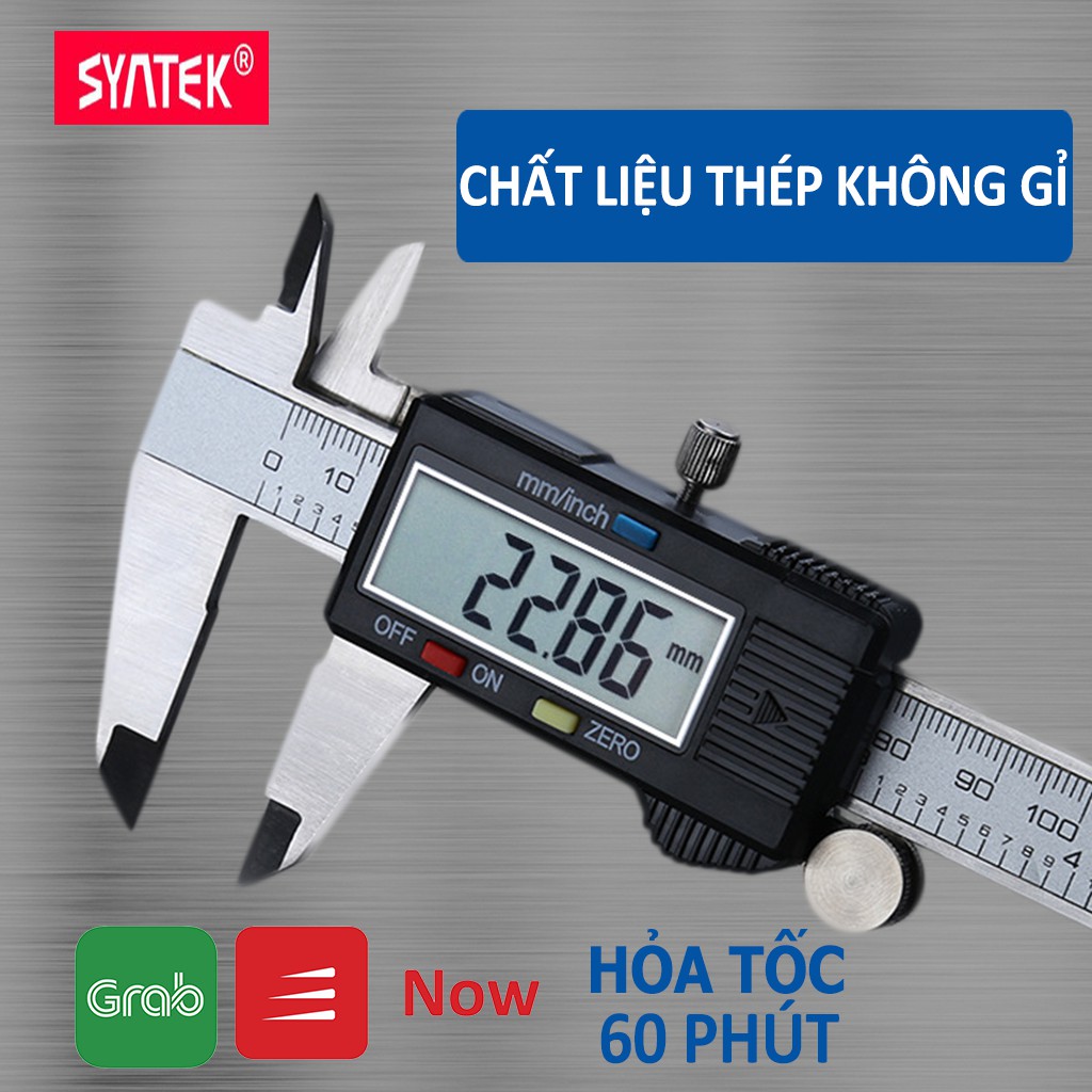 [Mã LIFEHL50K giảm 10% đơn 200K] Thước kẹp điện tử 150mm thép hợp kim không rỉ màn hình LCD Màu Đen Syntek