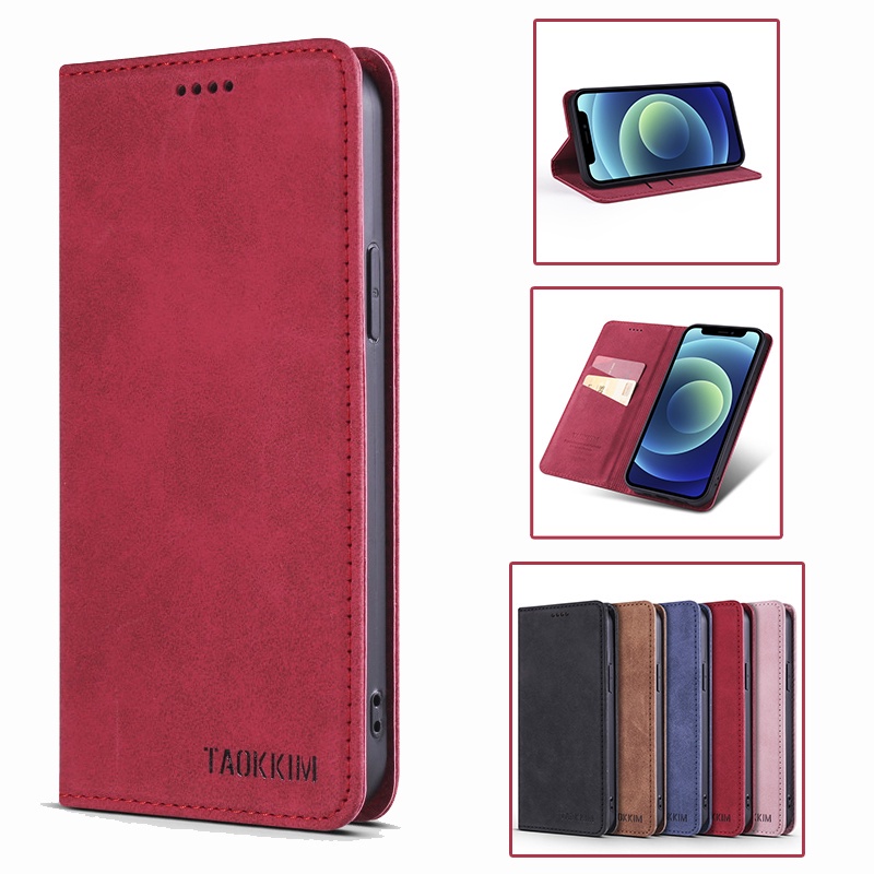 Bao da điện thoại nắp lật dạng ví đựng thẻ phong cách retro cho Samsung S21 FE Ultra Plus A72 A52 A42 A32 A12 5G